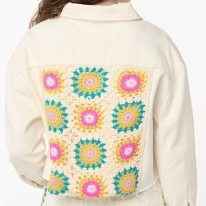 BLANKNYC Crochet Appliqué Crop Denim Jacket